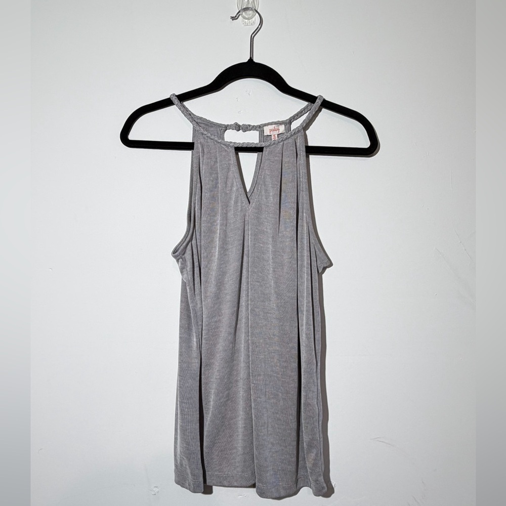 Pixley Striped Halter Top S Grey White Braided Straps Career Minimalist Summer